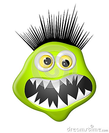 Green Monster Face Cartoon Illustration