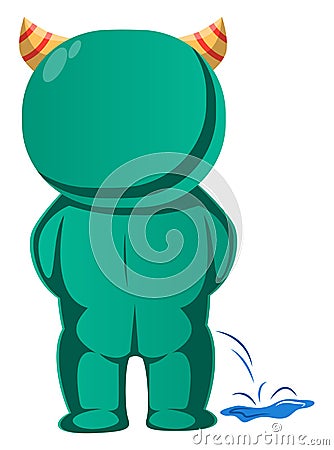 Green monster with horns peeing vector illustration Vector Illustration