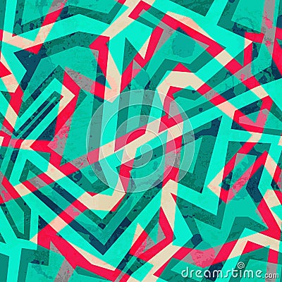 Green mosaic seamless pattern with grunge effect Vector Illustration