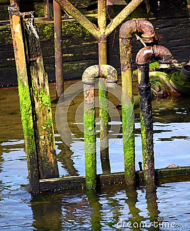 Steamship Pipes Covered in Seaweed Stock Photo