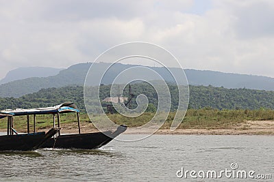 Green mountain hills with boat Editorial Stock Photo