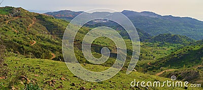 Green mountains landscape in Lebanon panoramic view of natural site near Jabal Moussa preserved site Stock Photo