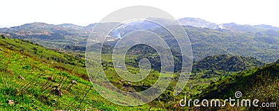 Green mountains landscape in Lebanon view of natural site near Jabal Moussa preserved site Stock Photo