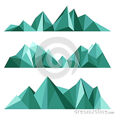 Green mountains in low poly style. Polygonal mountain ridges Vector Illustration