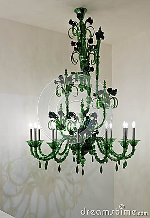 Green Murano Glass chandelier Stock Photo