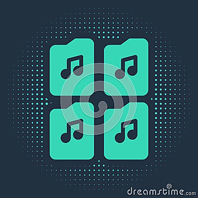 Green Music file document icon isolated on blue background. Waveform audio file format for digital audio riff files Vector Illustration
