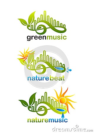 Green music logo, nature beat symbol and nature music icon design Vector Illustration