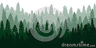 Green nature background with coniferous forest landscape in three layers Stock Photo