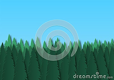 Green nature forest landscape background paper art style.Vector illustration Vector Illustration