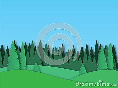 Green nature forest landscape background paper art style.Vector illustration Vector Illustration