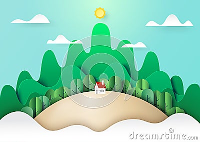 Green nature landscape concept paper art style Vector Illustration