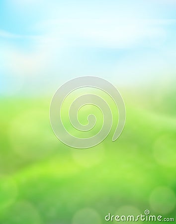 Green nature vertical background on a blurred of grass and sky and bokeh effect. View with copy space add text. Vector Vector Illustration