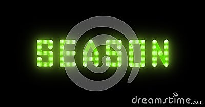 Green neon glowing led SEASON sign on black Stock Photo