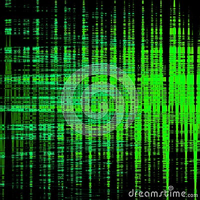 Green neon glowing particles on black background. Matrix. Amplitude modulation Stock Photo