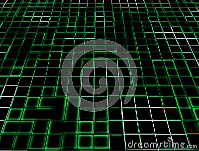 Green Neon Glowing Tiles Stock Photo