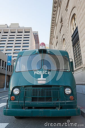 Green New York police old truck Editorial Stock Photo