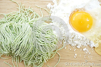 Green noodle flour and egg Stock Photo