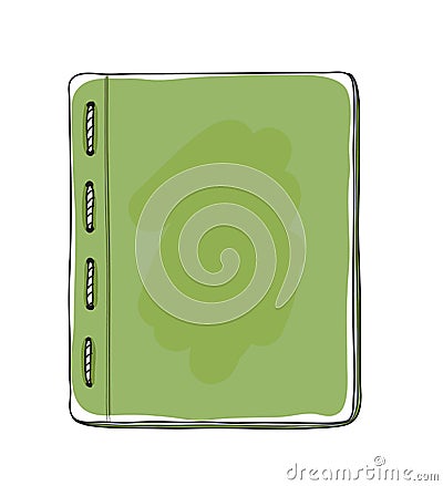 Green notebook top view on white background hand drawn blank Vector Illustration