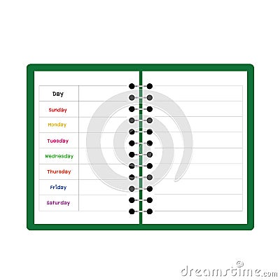 Green notebook weekly planner Stock Photo