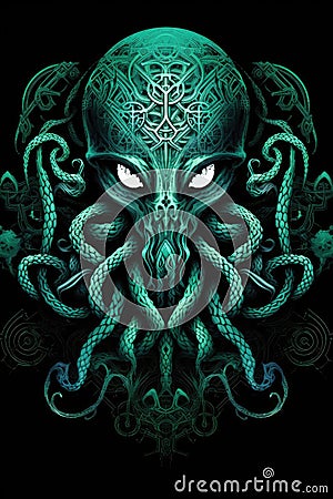a green octopus with tentacles Stock Photo