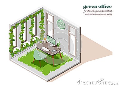 Green Office Isometric Colored Composition Vector Illustration