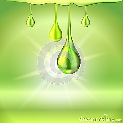 Green oil drops shiny sparkles Vector Illustration