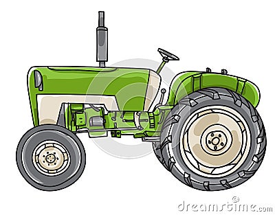 Green old Tractor Vintage hand drawn cute vector line art illus Vector Illustration