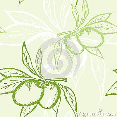 Green olive seamless pattern Vector Illustration