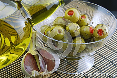 Green olives stuffed Stock Photo