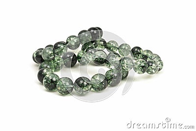 Green Olivine or Green Peridote lucky stone bracelet Beads with black haircloth Stock Photo