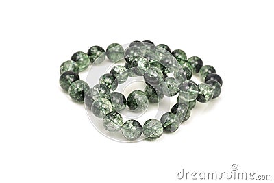 Green Olivine or Green Peridote lucky stone bracelet Beads with black haircloth Stock Photo