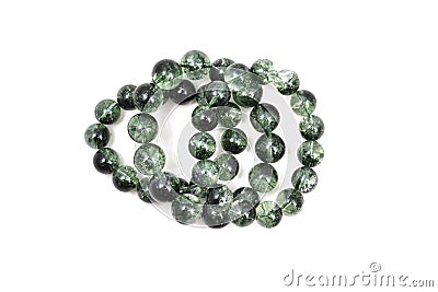 Green Olivine or Green Peridote lucky stone bracelet Beads with black haircloth Stock Photo