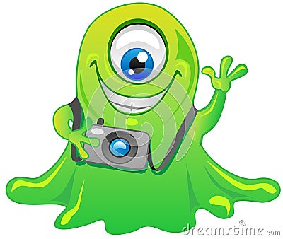 green one eye slime alien monster Vector Illustration