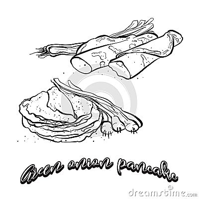 Green onion pancake food sketch separated on white Vector Illustration