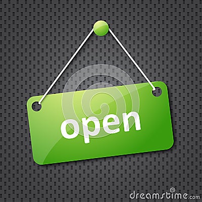 Green open hanging sign Vector Illustration