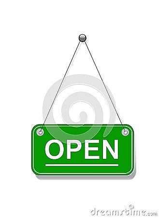 Green open hanging sign Vector Illustration