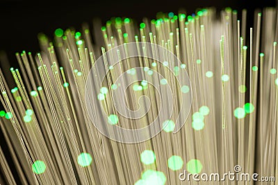 Green optical fibres close up macro shot. Stock Photo