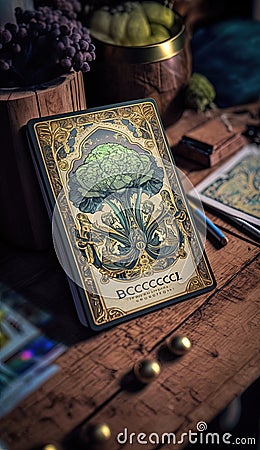 The Green Oracle: An AI Generated Tarot Card Unveiling the Broccoli's Nourishing Secrets Cartoon Illustration