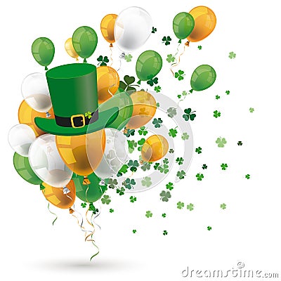 Green Orange Balloons Irish St Patricks Shamrocks Hat Vector Illustration