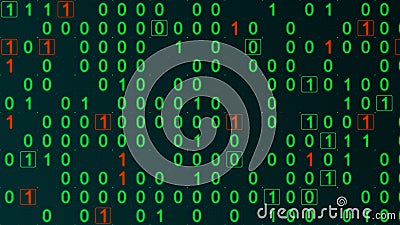 Green and orange glowing binary matrix on a grid, horizontal composition Stock Photo