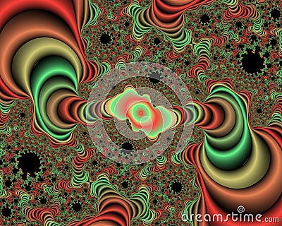 Green orange red fractal abstract background, flowery texture Stock Photo