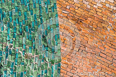 Green and orange surface of Abstract colorful smalt mosaic with high resolution for background Stock Photo