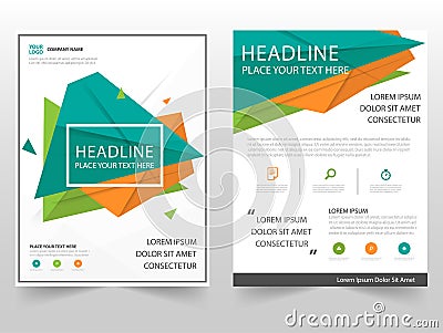 Green orange triangle geometric Leaflet Brochure Flyer annual report template design, book cover layout design Vector Illustration