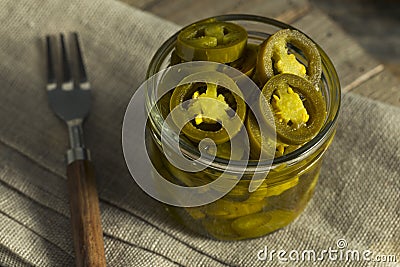 Green Organic Pickled Jalapenos Stock Photo