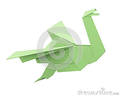 Green origami bird isolated on white background. 3d rendering Stock Photo