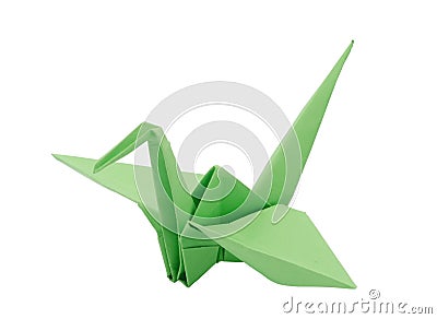 Green origami paper crane Stock Photo