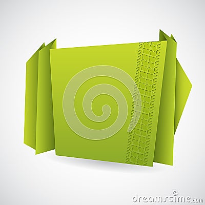 Green origami paper with tire track Vector Illustration