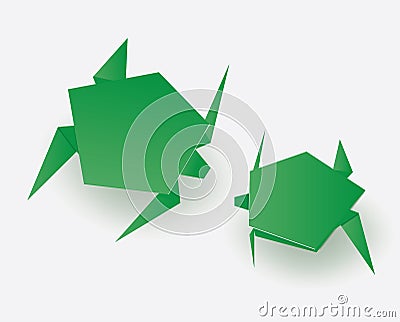 Green origami turtles on white background Vector Illustration