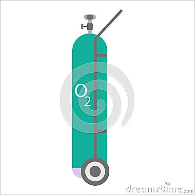 Green Oxygen cylinder with stretcher vector illustration on white background, green colour oxygen tank for coronavirus pandemic, Vector Illustration