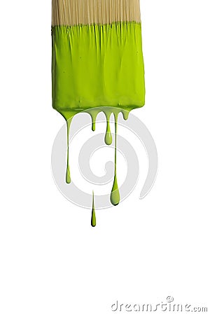Green Paint Dripping from a brush Stock Photo